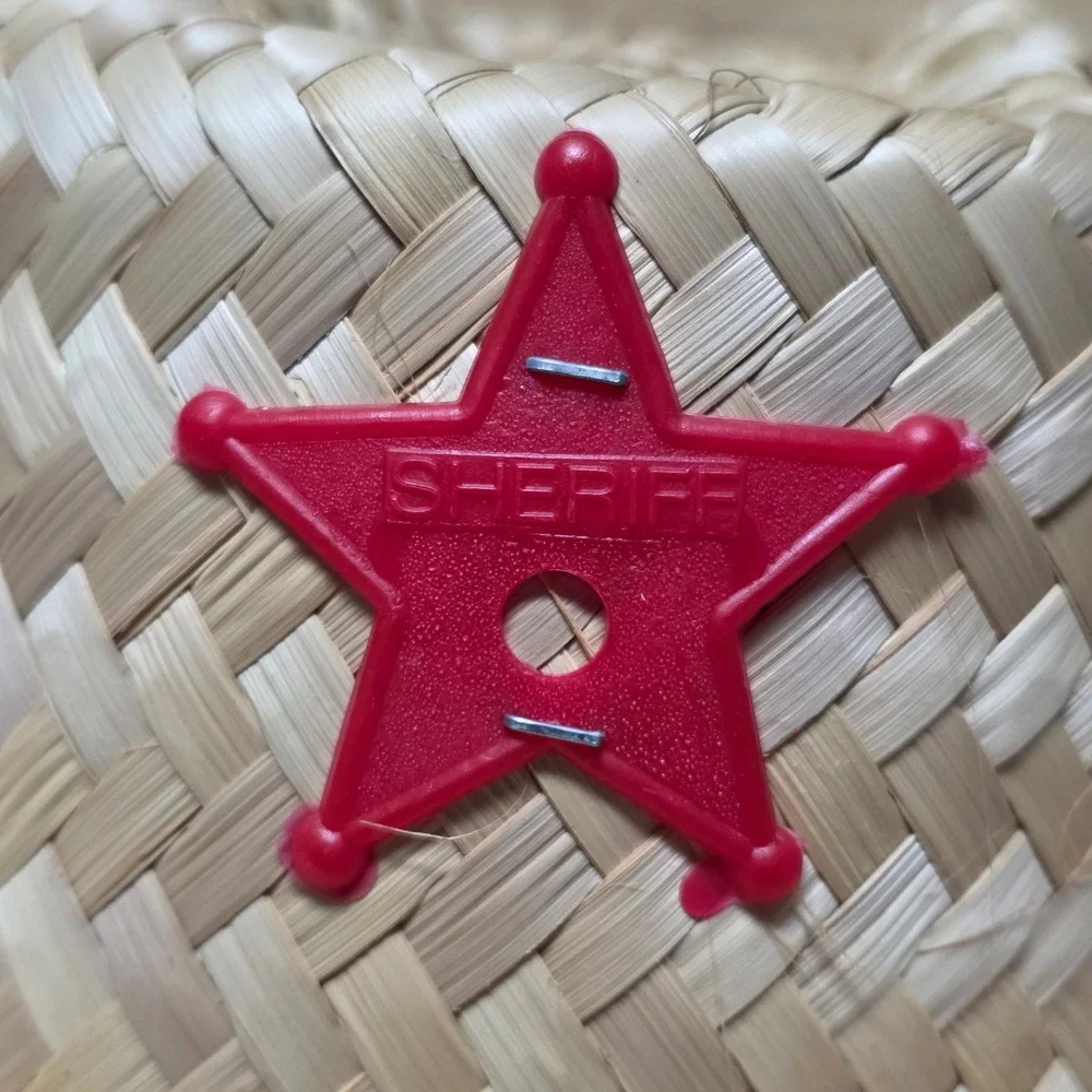 Cowboy Sheriff‎ Woven Straw Hat Kids Red Blue Star Chin Strap